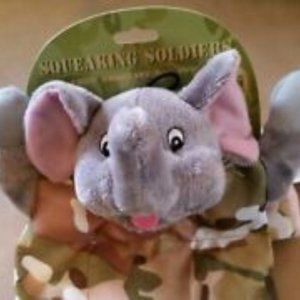 SQUEAKING SOLDIERS ELEPHANT CAMO PET TOY NEW
